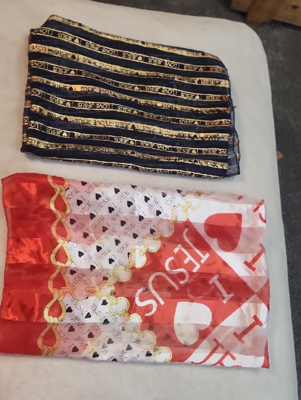 Lot of 2 I Love Jesus Scarves Christian Faith Religious Church Shawl Wrap